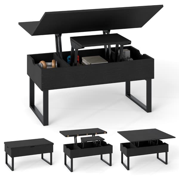 Lyftbart soffbord med dold förvaring, svart, 3-i-1-design