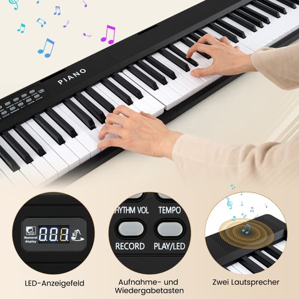 Sammenleggbart piano-keyboard med 88 tangenter, dobbel modus og læring