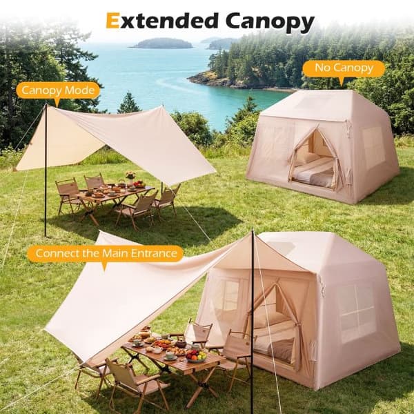 Uppblåsbart campingtält, 4–6 personer, pump, tak