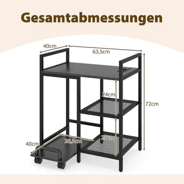 3-lags printerstativ med ladestation, sort