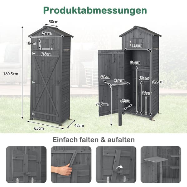 Träskjul för utomhusbruk, låsbart, hopfällbart bord, 180,5 cm