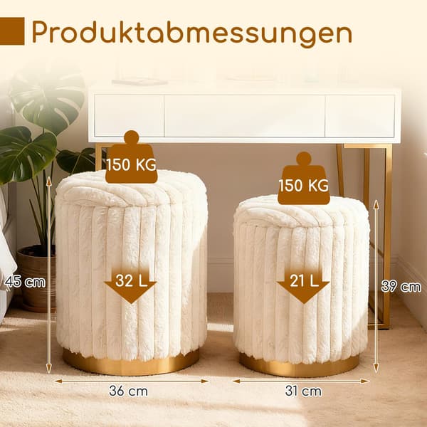 Ottomansæt med opbevaring, kunstpels, beige, 2-delt