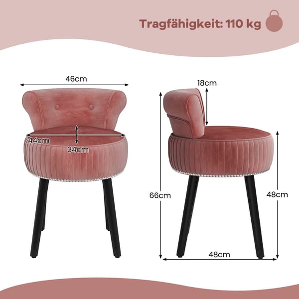 Fløjlsmøbelstol med tuftet ryglæn, lyserød