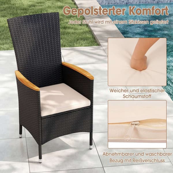 Sett med 4 hagestoler i rotting med puter, beige