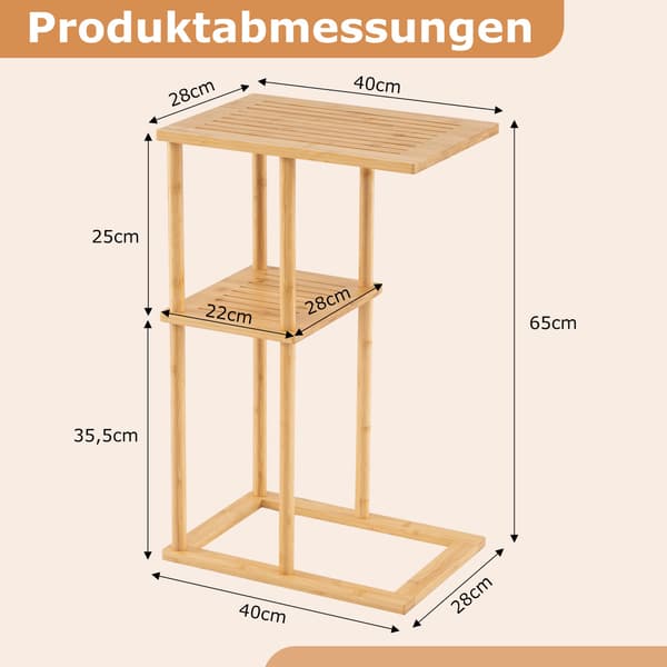 Sidobordsset i bambu, C-format, 2 nivåer, 40x28x65 cm