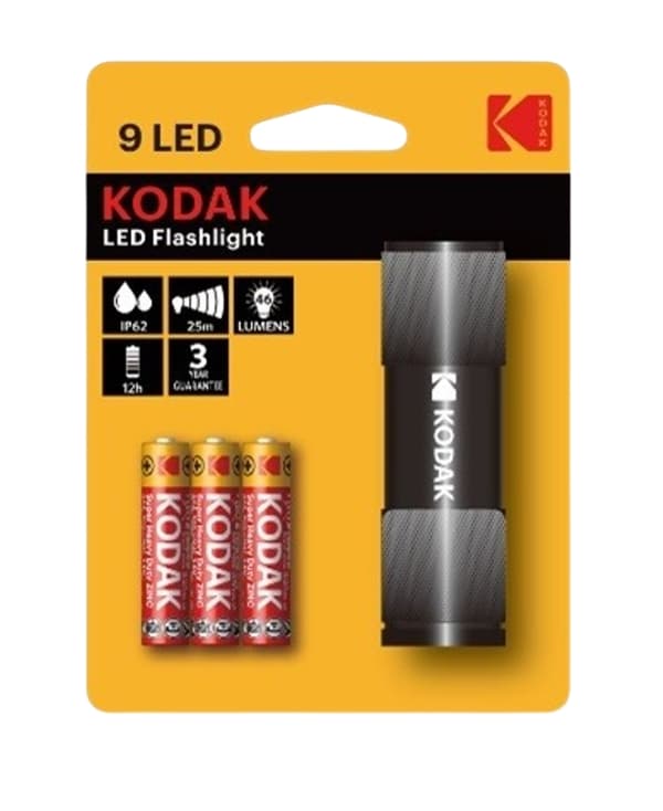 9-LED-lommelykt i sort metallhus
