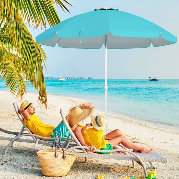 Strandparasoll 198 cm, trykknappvippe, sandankerpose