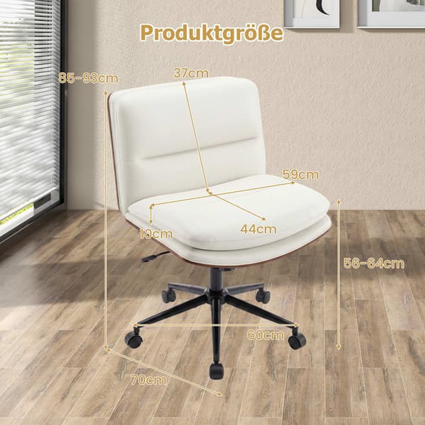 Hvid ergonomisk kontorstol, justerbar højde, ingen armlæn