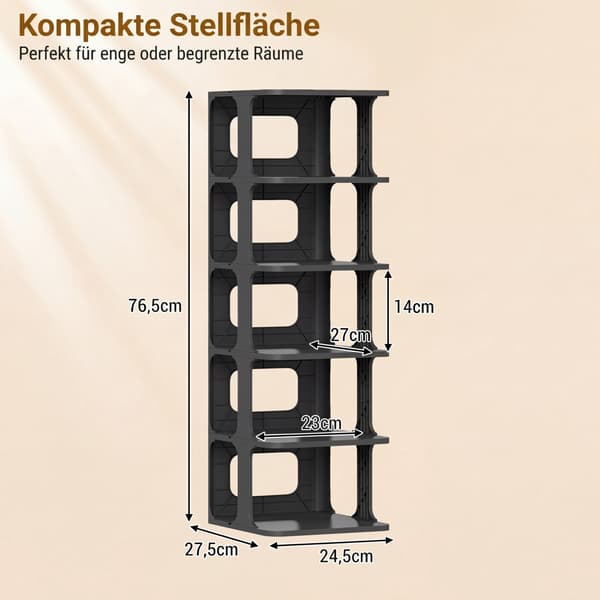 Stabelbar skohylde med 6 niveauer, sort, vertikal organizer