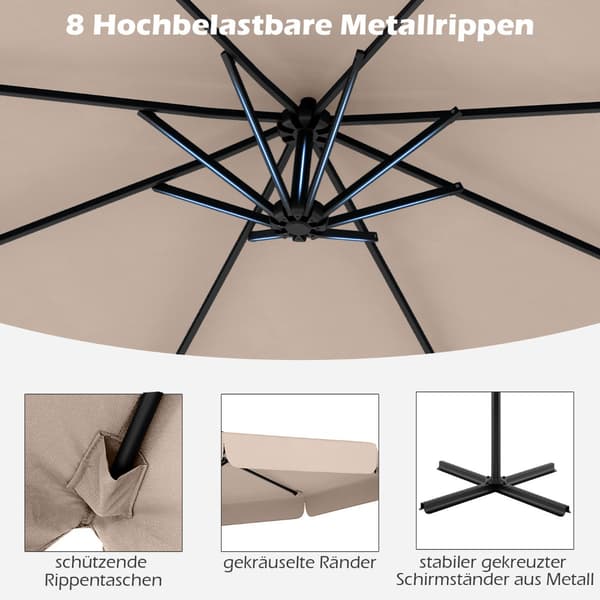 Offset parasoll 305 cm med lock och vev