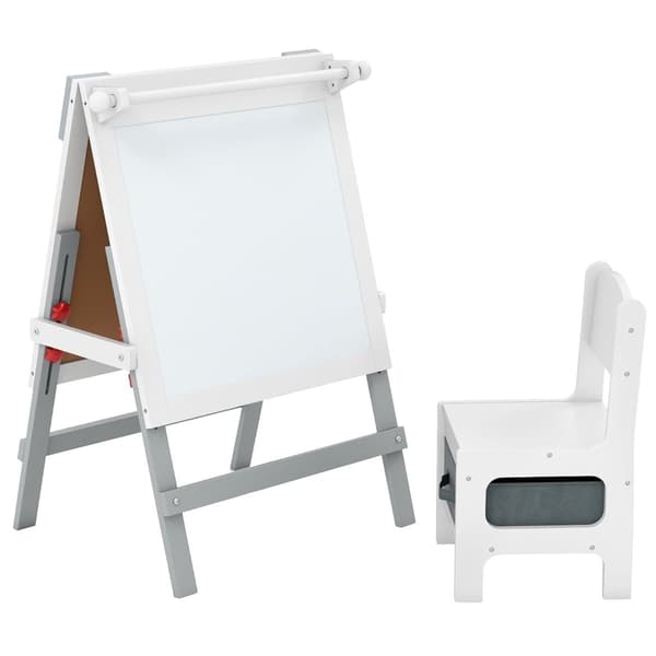 Justerbart børnestaffeli med tavle og whiteboard, grå