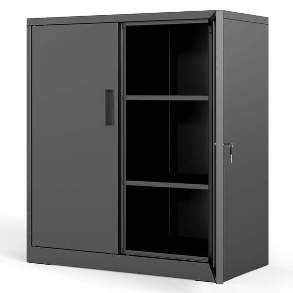 Låsbart metalskab, justerbare hylder, sort