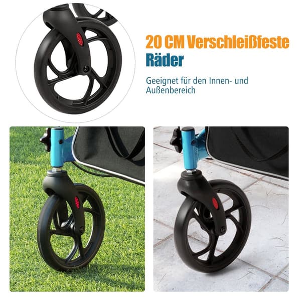 Letvægts foldbar rollator, justerbar højde, blå