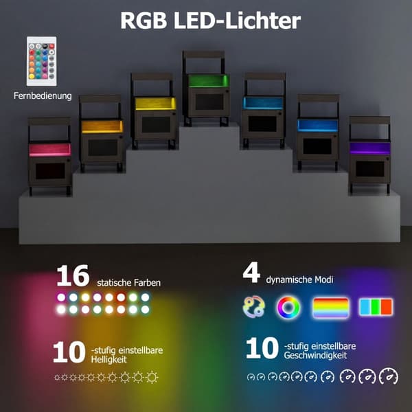 LED-natbord med justerbar belysning, opbevaring, grå