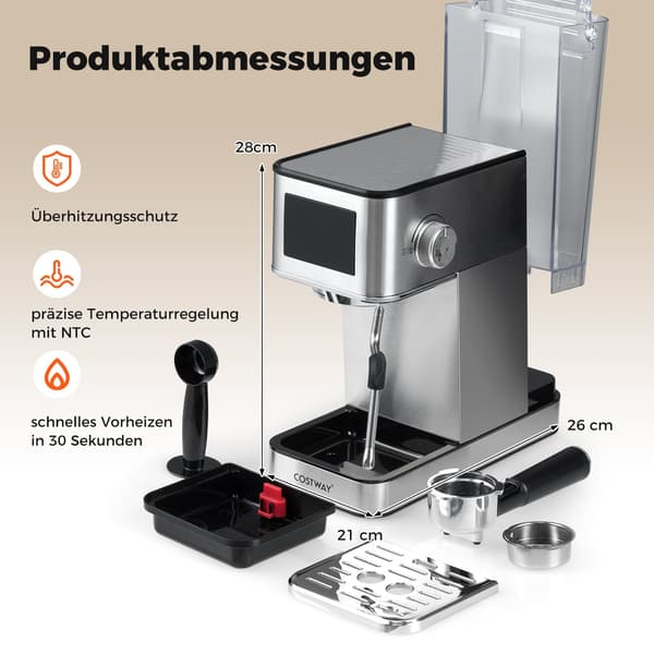 Espressomaschine med Milchaufschäumer, 20 Bar, Touchscreen, 1,7L
