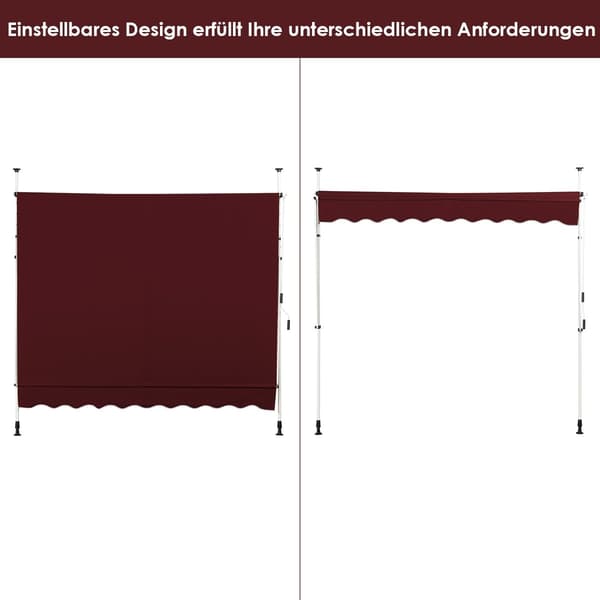 Udtrækkelig balkonmarkise, 250 cm, UV-resistent, rød