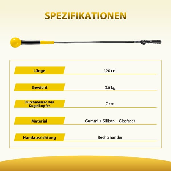 Golfsvingtrener med vekthode, 120 cm, gul