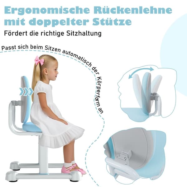 Børnekontorstol, Justerbar højde, Ergonomisk ryglæn