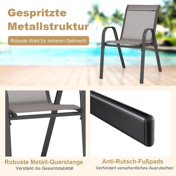 Stapelbara utomhusstolar set om 4, textilen och metall, grå