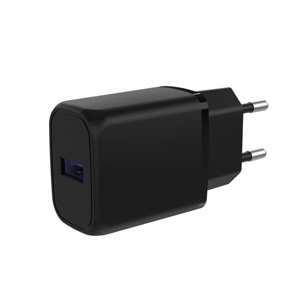 Vegglader USB-A QC 3.0, 18W, 3A - Sort