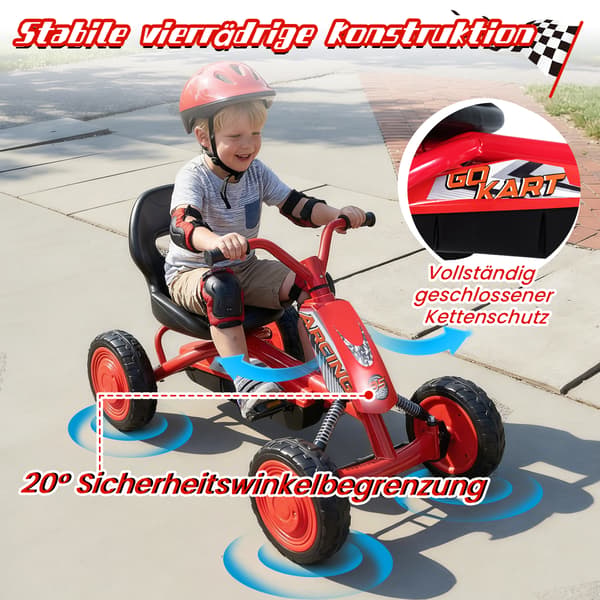 Barne-gokart med justerbart sete, rød, 3–8 år