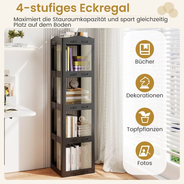 360 grader roterende bogreol, foldbar, transparent, sort