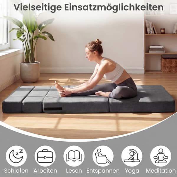 Konverterbar 3-i-1 Chenille-sovesofa med 2 puter, grå