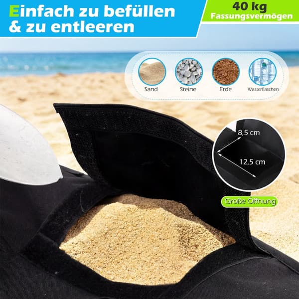 Fyldbar paraplyfod, 40 kg kapacitet, sort
