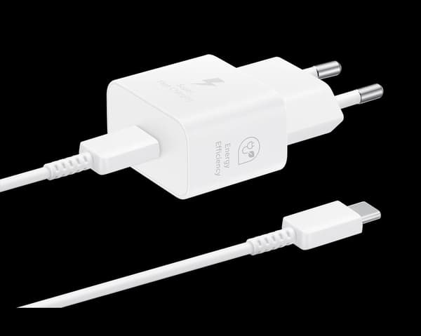 Samsung Hurtiglader, USB-C, 25W, med datakabel - Hvit