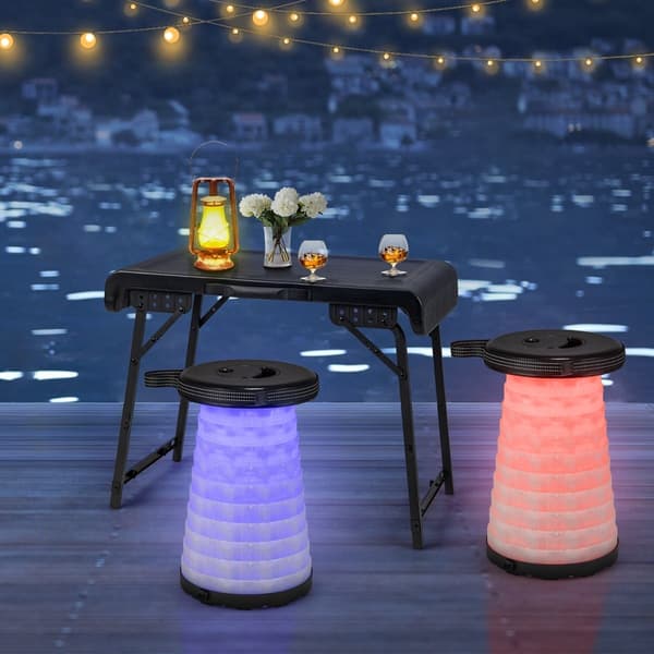 Bärbart campingbord med 2 LED-pallar, justerbar höjd
