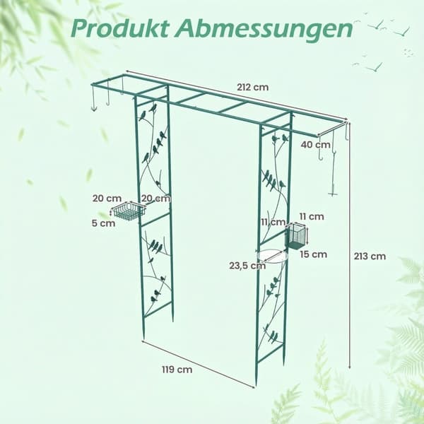 Havebue med fuglefoder og vandskål, metalramme