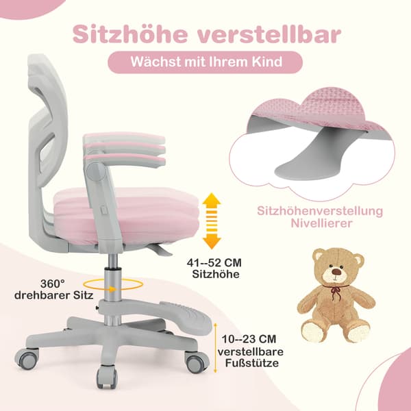 Barnstol, justerbar höjd 41-52 cm, rosa