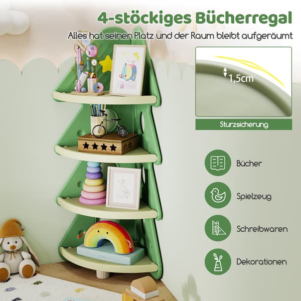 Børnehjørnebogreol, 4-lags, juletræsdesign