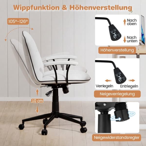 Ergonomisk kontorstol, kunstlæder, hvid, justerbar