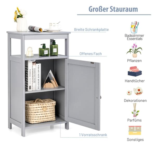 Baderomsskap, frittstående hylle, justerbar, Grå, MDF