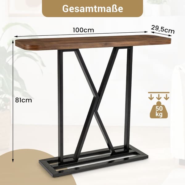 Konsollbord 100 cm, rustikk brun, metallramme