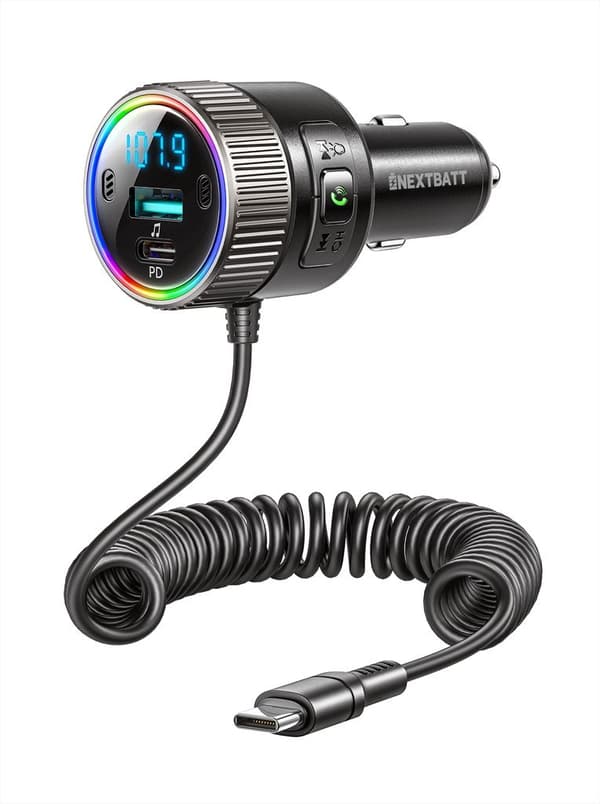 NEXTBATT Bluetooth 5.4 Trådløs FM-sender Biloplader 60W - Sort