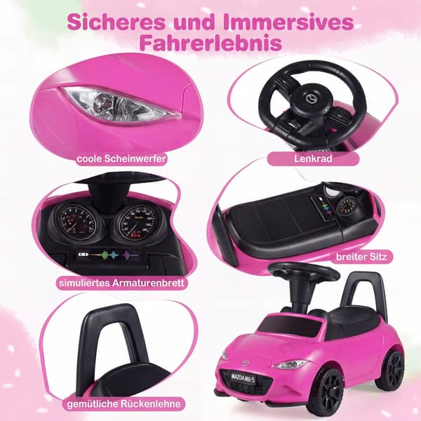 Åkbil för småbarn med lampor, säkerhetsfunktioner, rosa