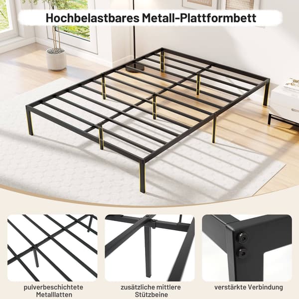 Fuld størrelse metal platform sengestel med opbevaring, sort