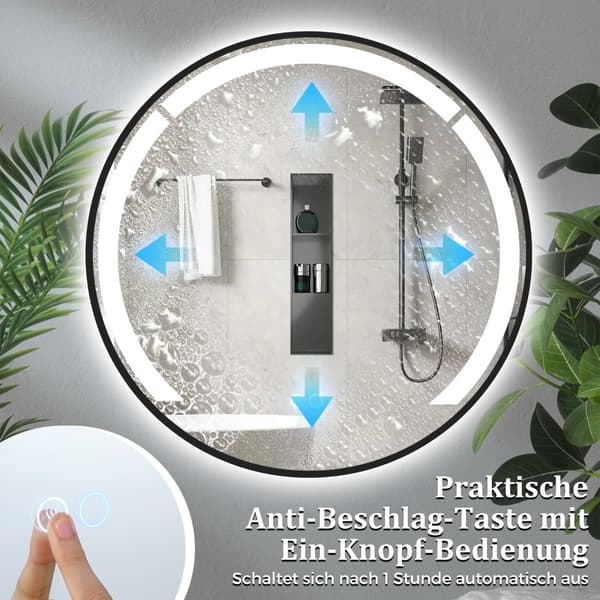 60 cm rund LED-badrumsspegel med imskydd