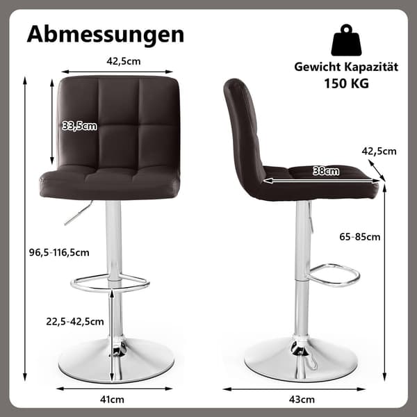 Justerbara vridbara barstolar, set om 2, konstläder, brun