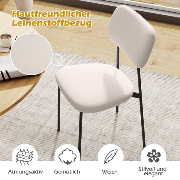 Spisestoler sett med 4, beige lin, metallben