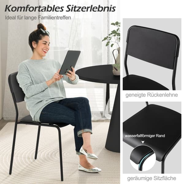 Sæt med 4 sorte stabelbare spisestole med metalben