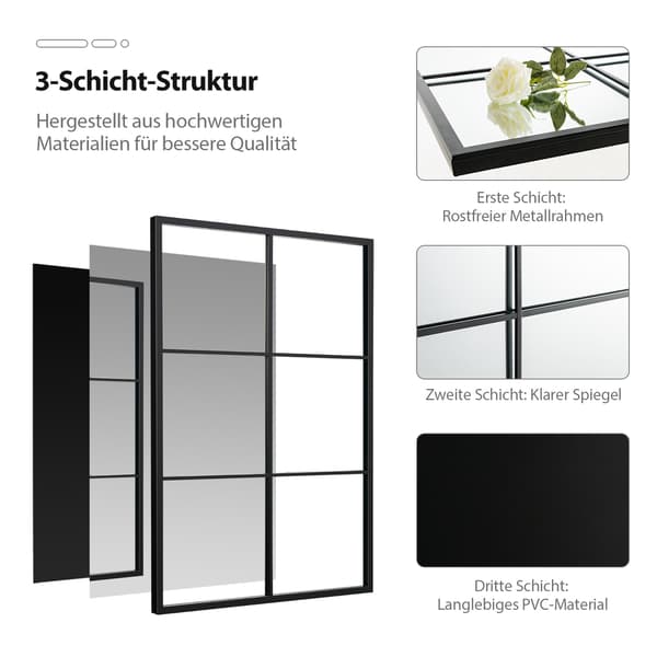 Rektangulär väggspegel, metallram, 70 x 100 cm