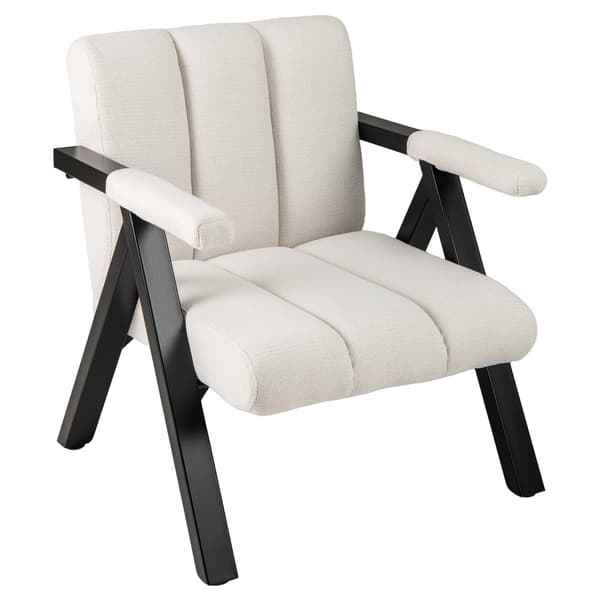 Beige fåtölj med armstöd och metallram