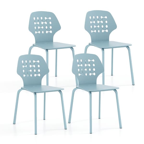 Metallmatstolar, set om 4, blå, ergonomiskt ryggstöd