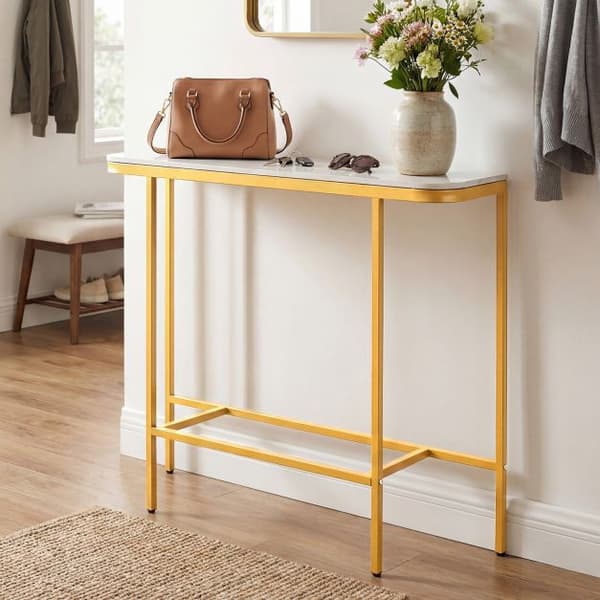 Sofakonsollbord, topp i imitert marmor, metallramme, 110 cm