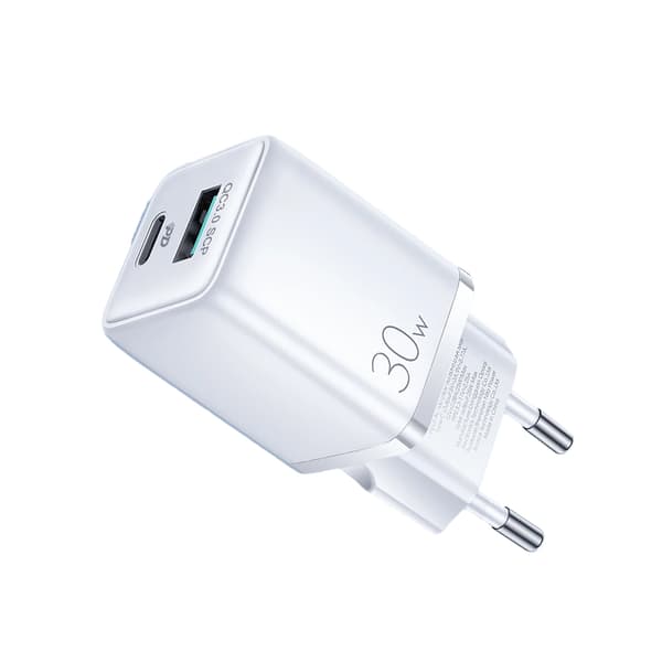 Mini Hurtiglader USB & USB-C, PD & Q.C3.0, 3A, 30W - Hvit