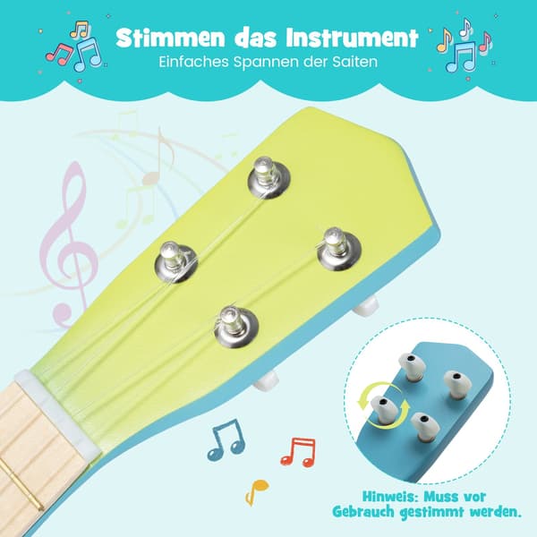 53 cm barnukulele, 4-strängad linskropp, ljusblå