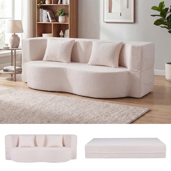 Sammenleggbar sovesofa 192,5 cm, teddyfleece, 2 puter